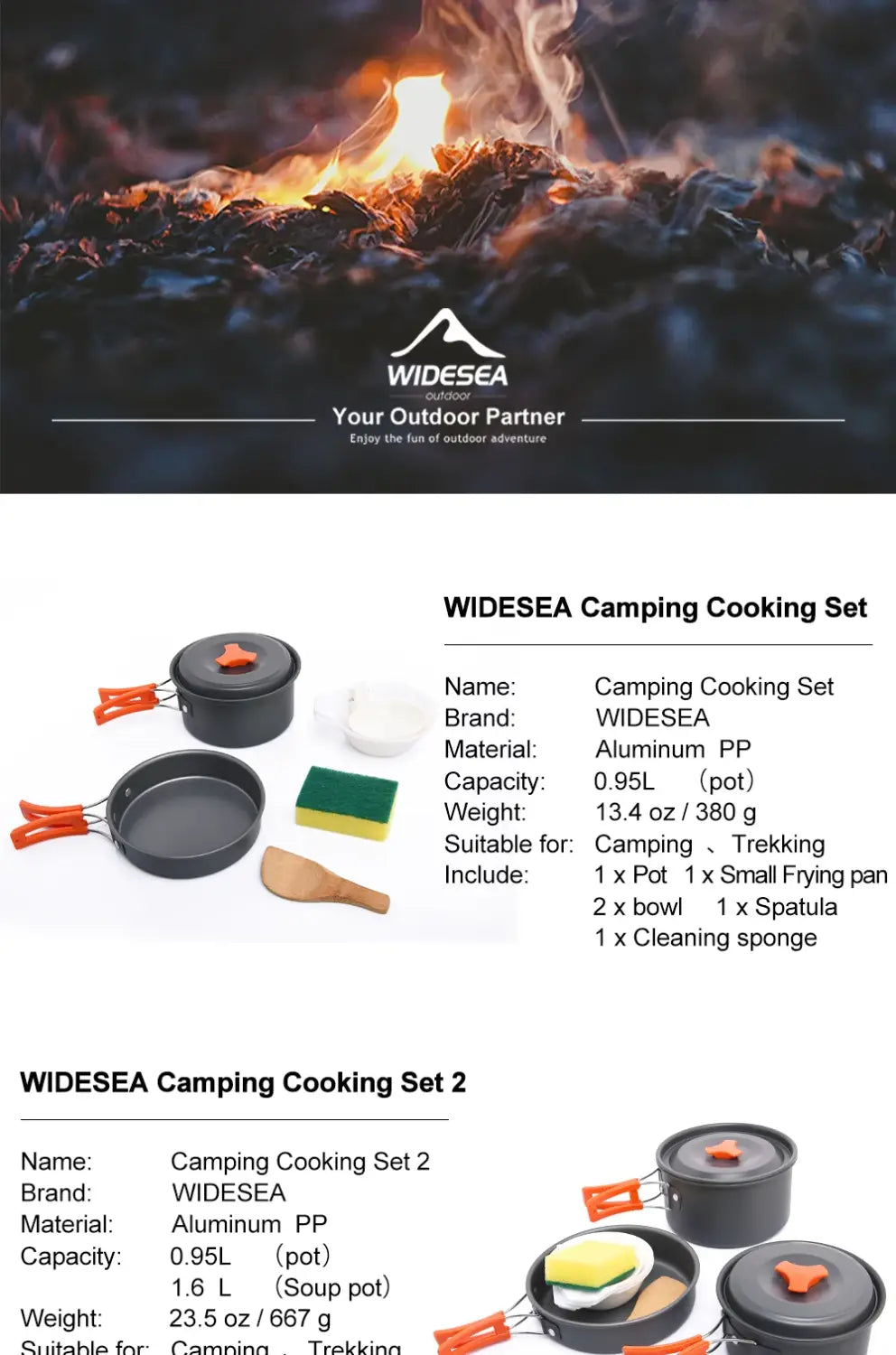 Widesea Camping Outdoor Cookware Set Tableware Cooking Cutlery Utensils Hiking Picnic Travel Equipment Tourist Cooker