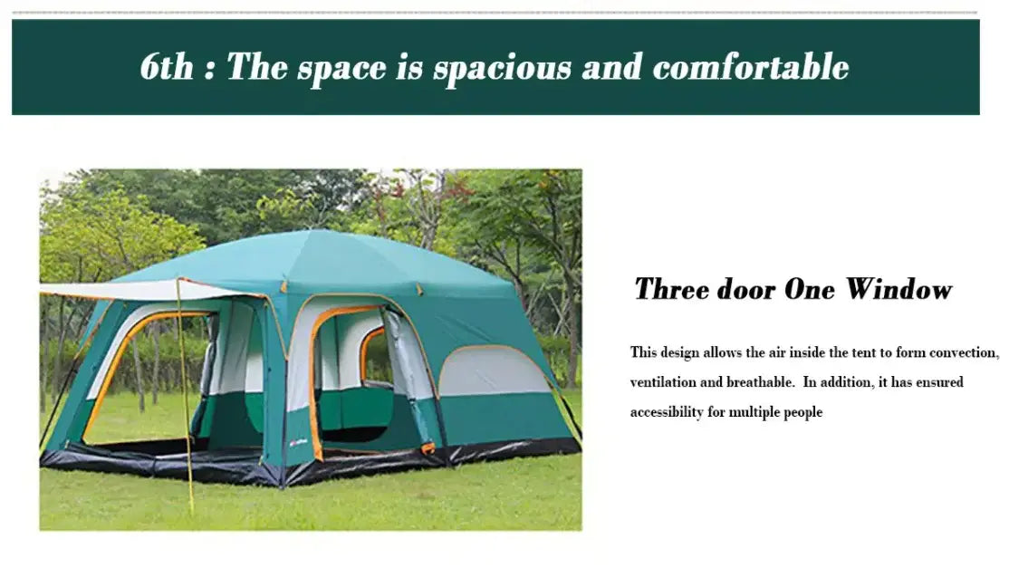 Hot sale 3-4 person Luxury Large Dome Family Waterproof double layer two rooms rainproof Outdoor Camping Tent