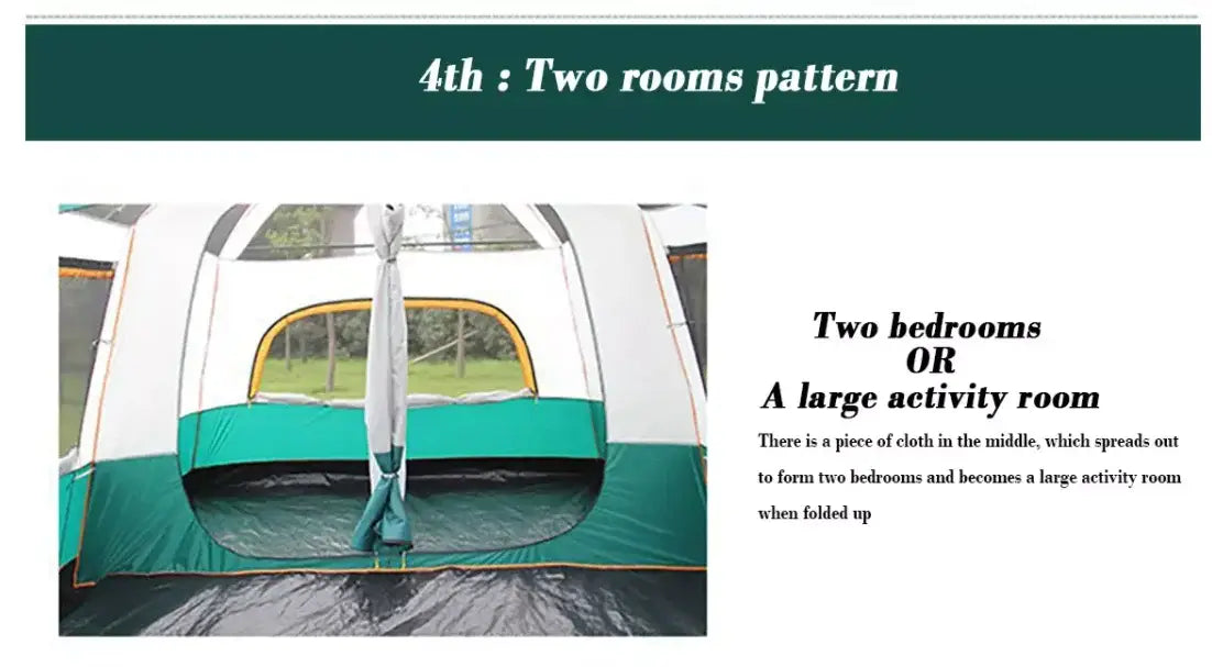 Hot sale 3-4 person Luxury Large Dome Family Waterproof double layer two rooms rainproof Outdoor Camping Tent