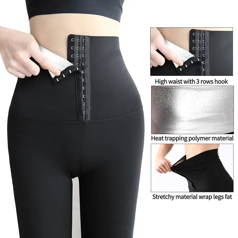 Women Sauna Leggings Sweat Pants High Waist Slimming Hot Thermo Compression Workout Fitness Tights Body Shaper Waist