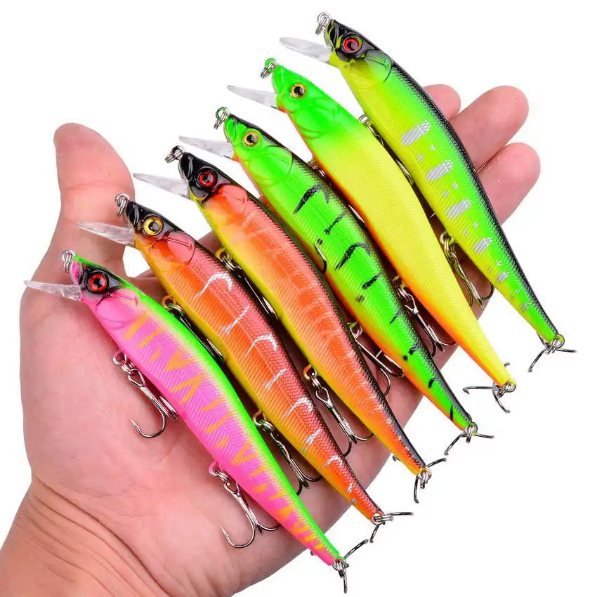 Fishing lure kit with crankbait minnow and popper lures - lifelike bass baits set