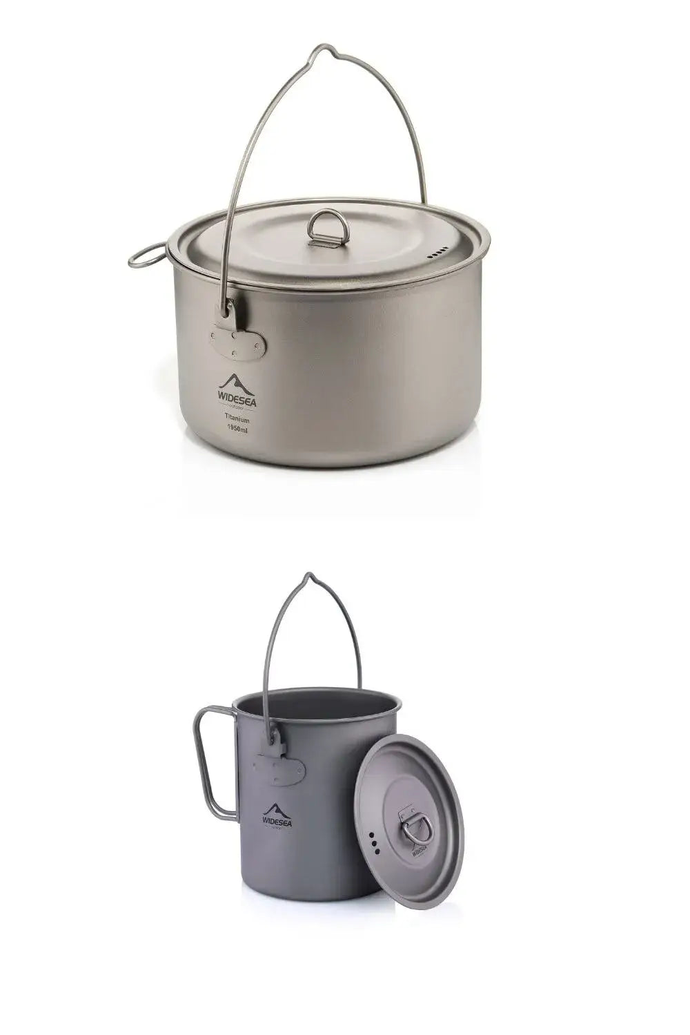 Widesea Titanium Cookware Set - Outdoor Cooking Pot & Frying Pan Picnic Kitchen for Camping Hiking Trekking (1300ml)