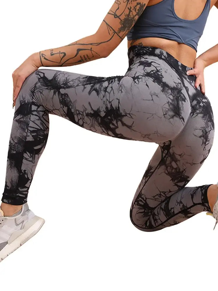 Tie Dye Push Up High Waist Leggings Stretch Athletic Women Sexy Pants Casual Seamless Gym Knitting Leggings Femme