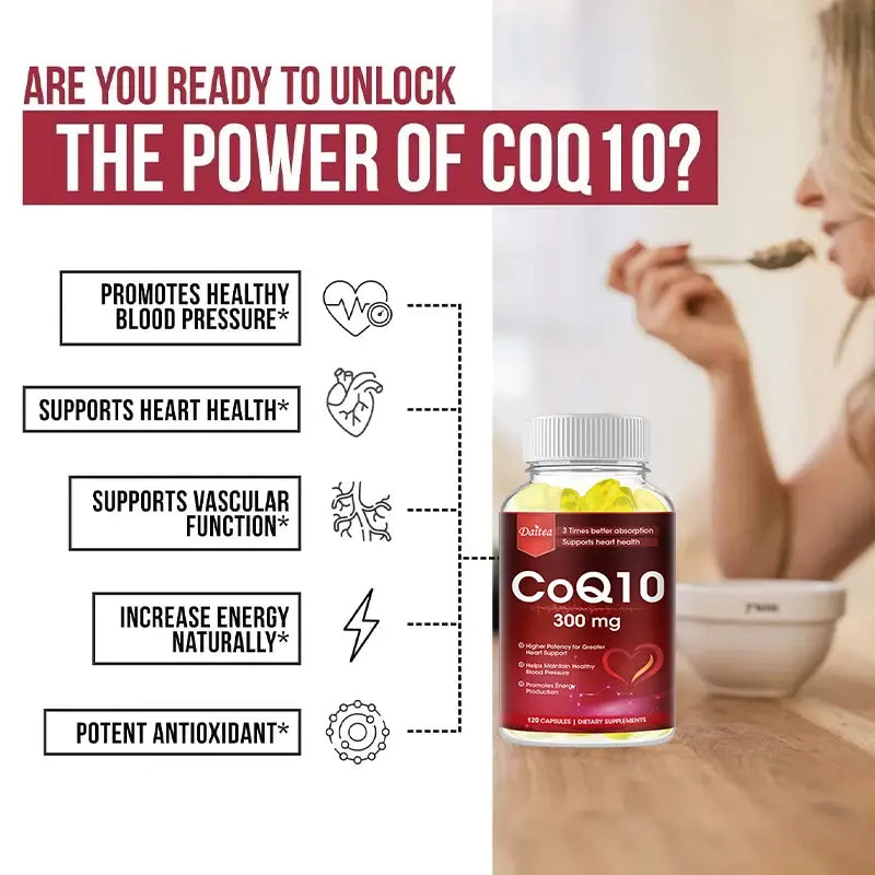 Coenzyme Q-10 300mg Antioxidant Supports Heart Cardiovascular Brain Health Balanced Energy Levels Endurance