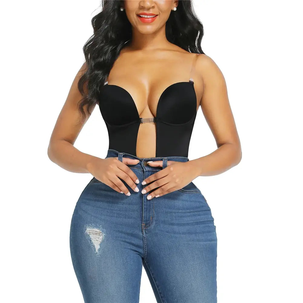 Deep V-Neck Backless Shapewear Bodysuit - HEXIN Plunge Thong Waist Trainer Push Up