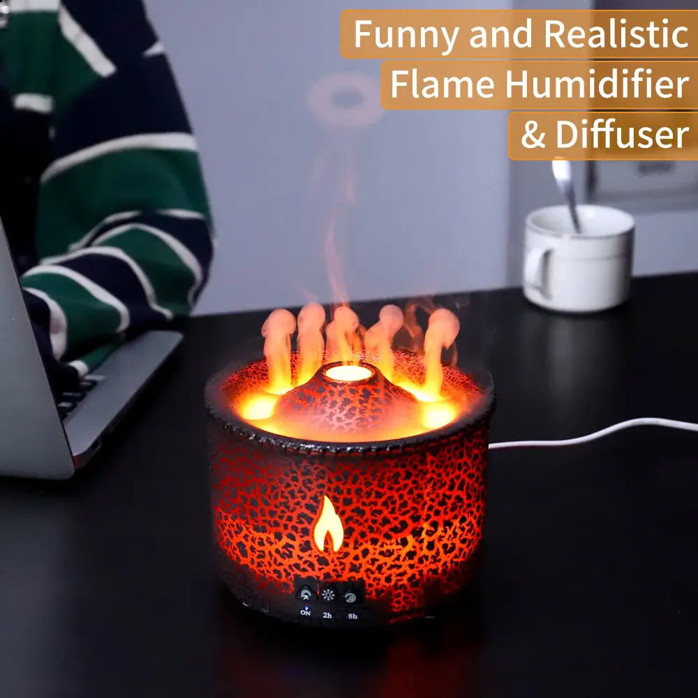 Volcano fire flame air humidifier aroma diffuser essential oil with remote control jellyfish