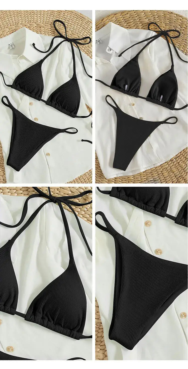 2024 special pit stripe high waisted bikini swimsuit set for women