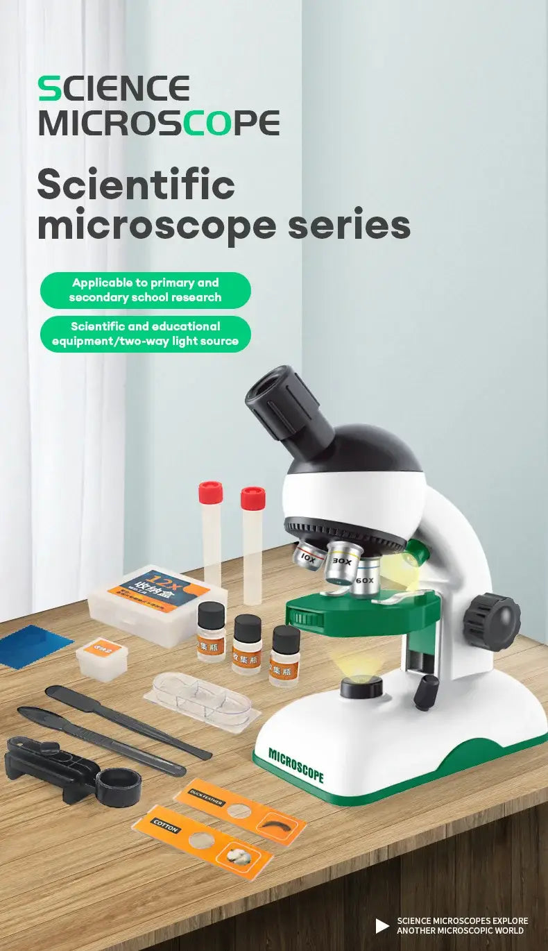 1200X Kid Science Microscope Kit - STEM Toy Gift HD Optical Experiment with Light