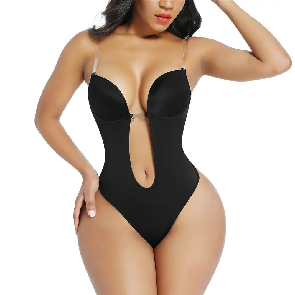 Deep V-Neck Backless Shapewear Bodysuit - HEXIN Plunge Thong Waist Trainer Push Up