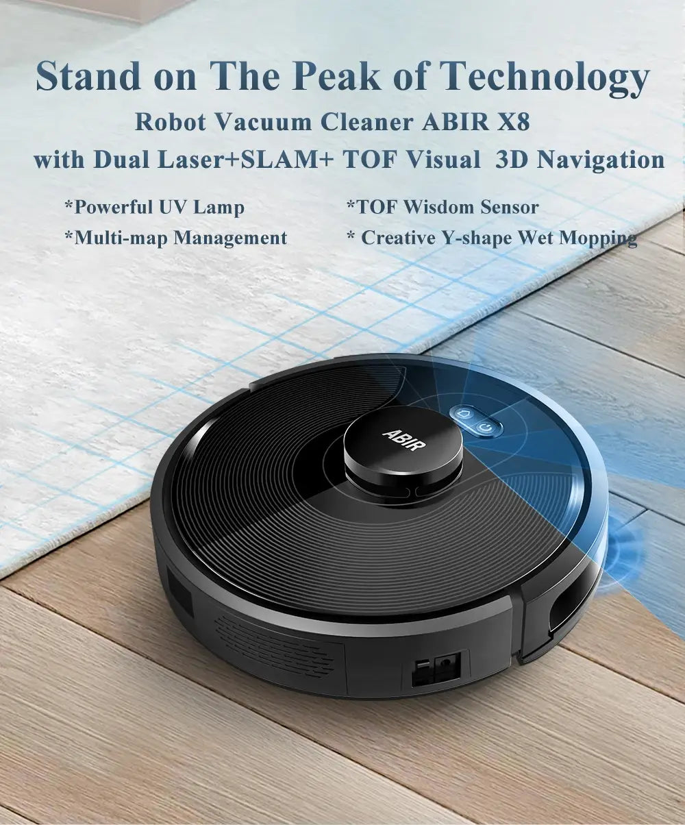 Abir x8 robot vacuum cleaner,laser system multiple floors maps zone cleaning,restricted area