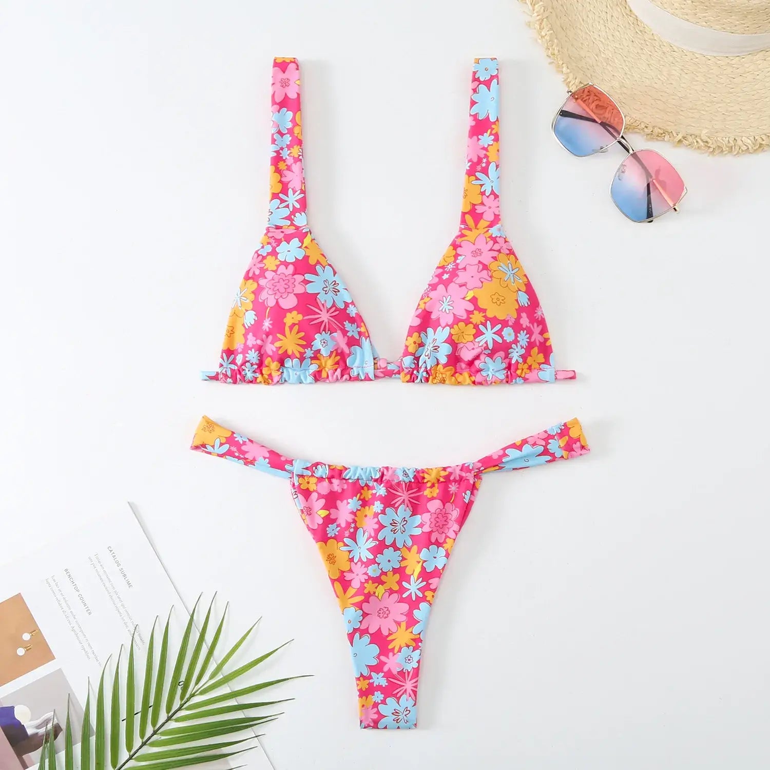 Lovely Floral Bikini Set 2024 - Low Waist 2-Piece Swimsuit Sexy Thong Swimwear for Women - Beach Vacation Bathing Suit