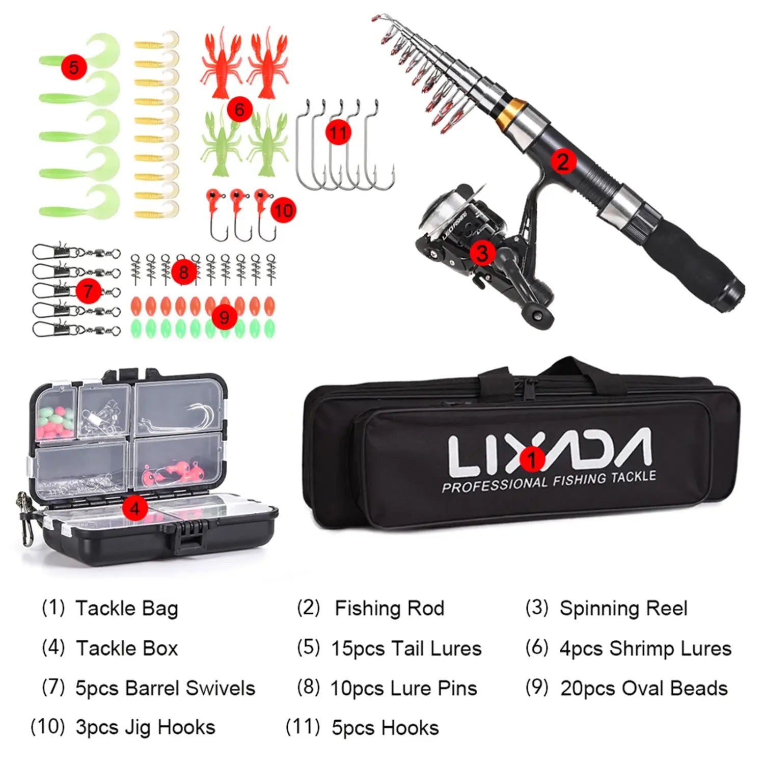 Lixada 2.1m 2.3 m telescopic fishing rod reel combo full kit carbon fiber rod pole spinning reel