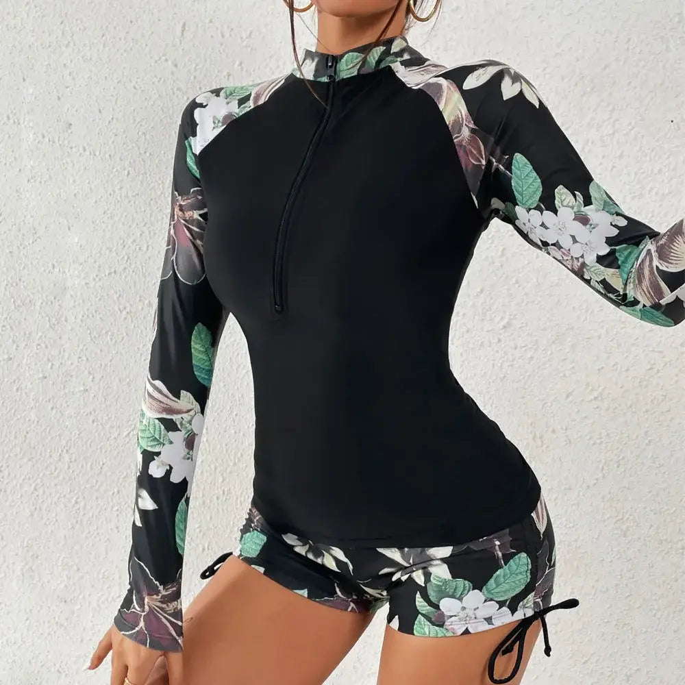 Female Swimsuit With Long Sleeves Swimwear Sports Surfing Tankini Set Beachwear Two-Piece Bathing Suits Pool Women