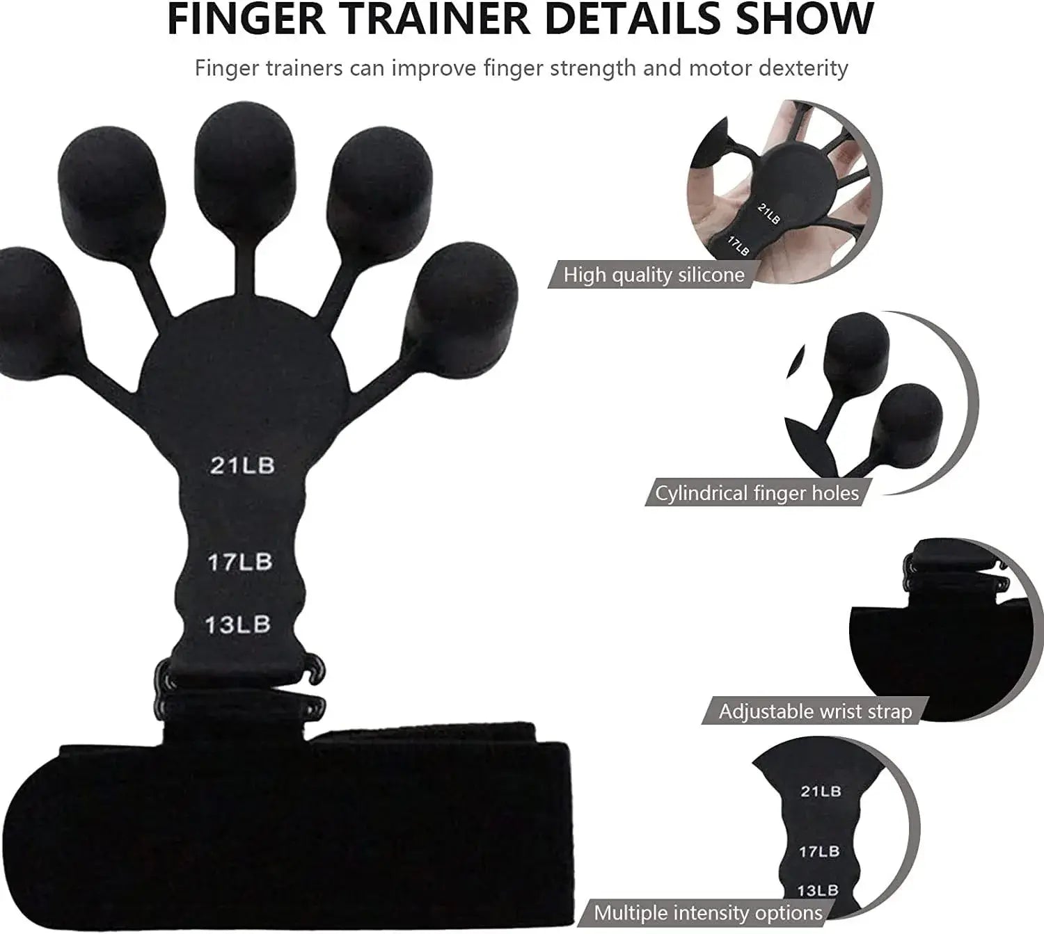 Silicone Gripster Grip Strengthener Finger Stretcher Hand Trainer - Improve Hand Strength and Grip with 1pcs Gym