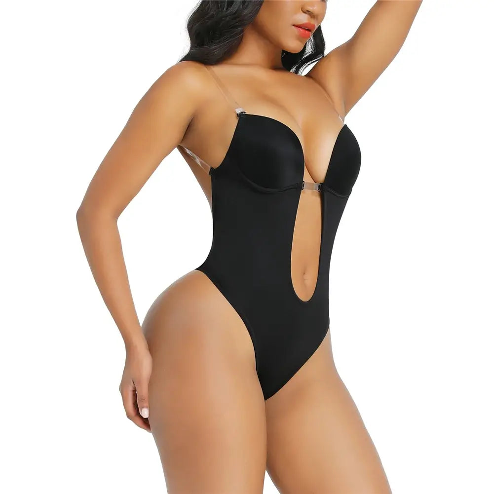 Deep V-Neck Backless Shapewear Bodysuit - HEXIN Plunge Thong Waist Trainer Push Up