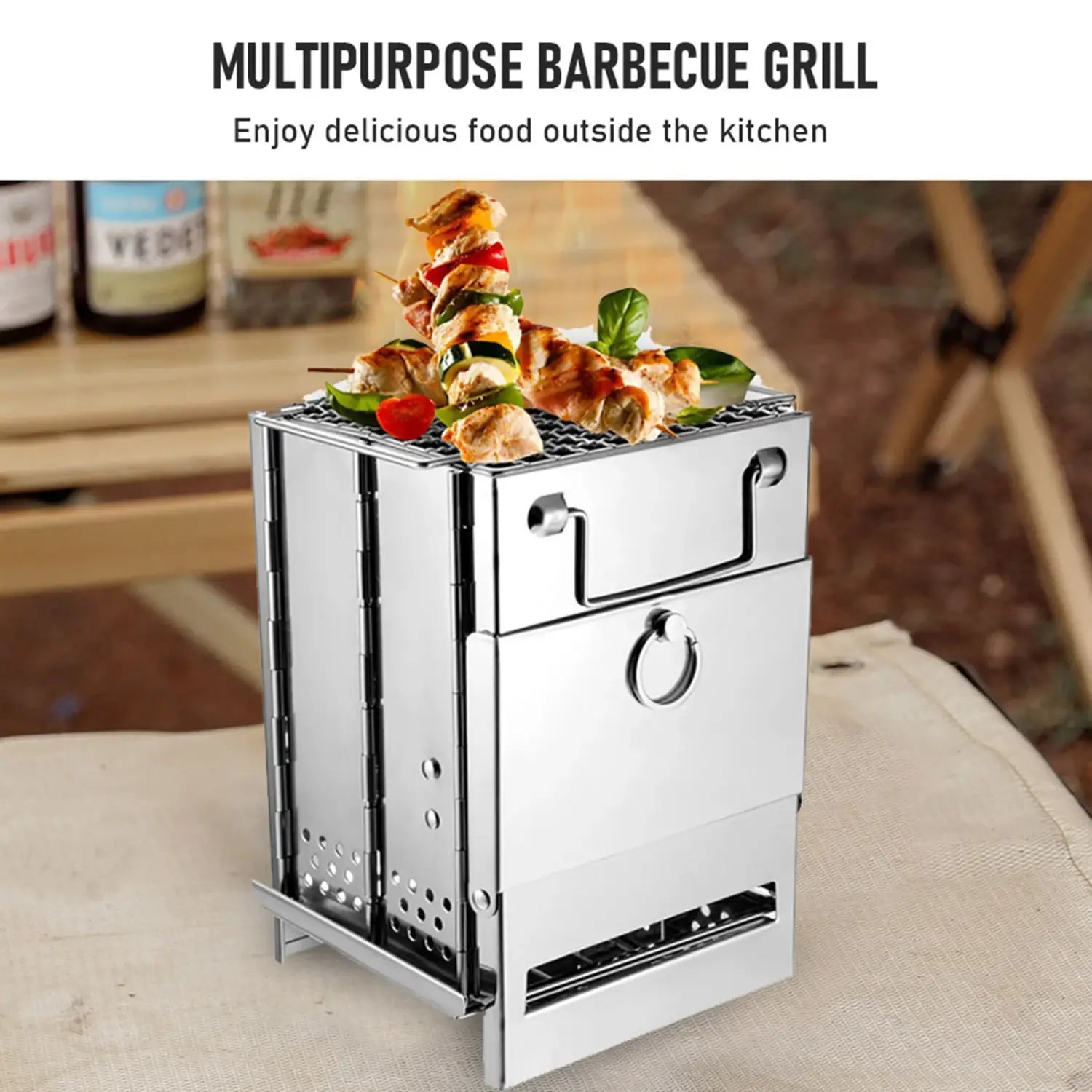 Tomshoo Portable Wood Stove & Mini Grill Combo - Foldable Stainless Steel Camping Stove Lightweight BBQ Grill