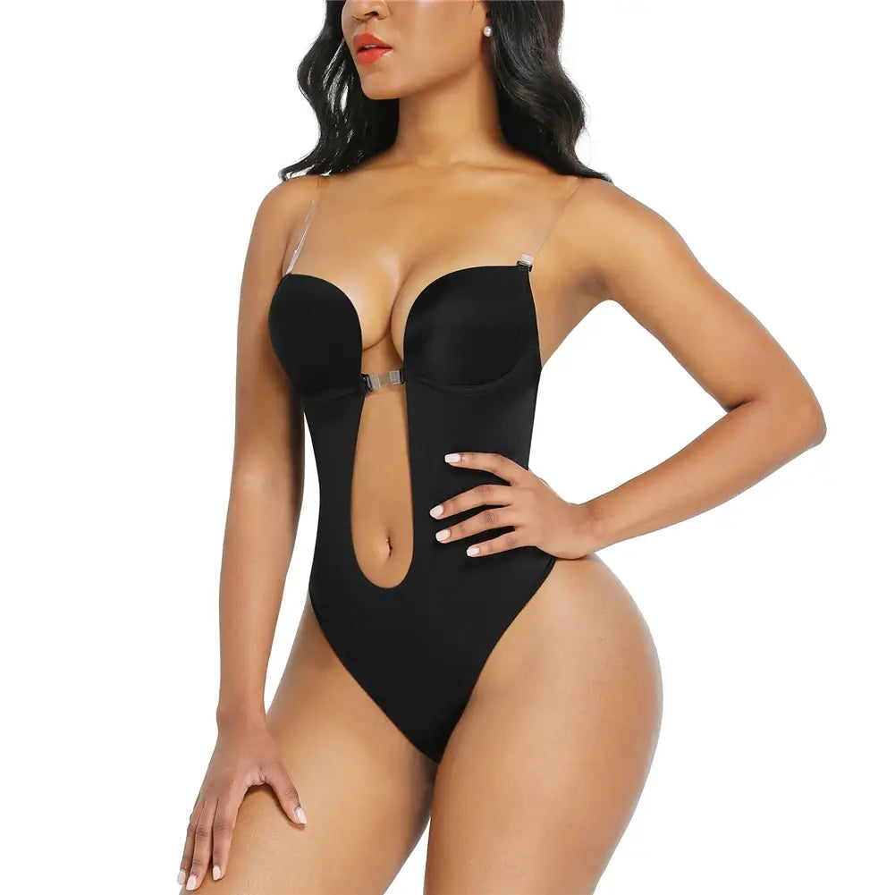 Deep V-Neck Backless Shapewear Bodysuit - HEXIN Plunge Thong Waist Trainer Push Up