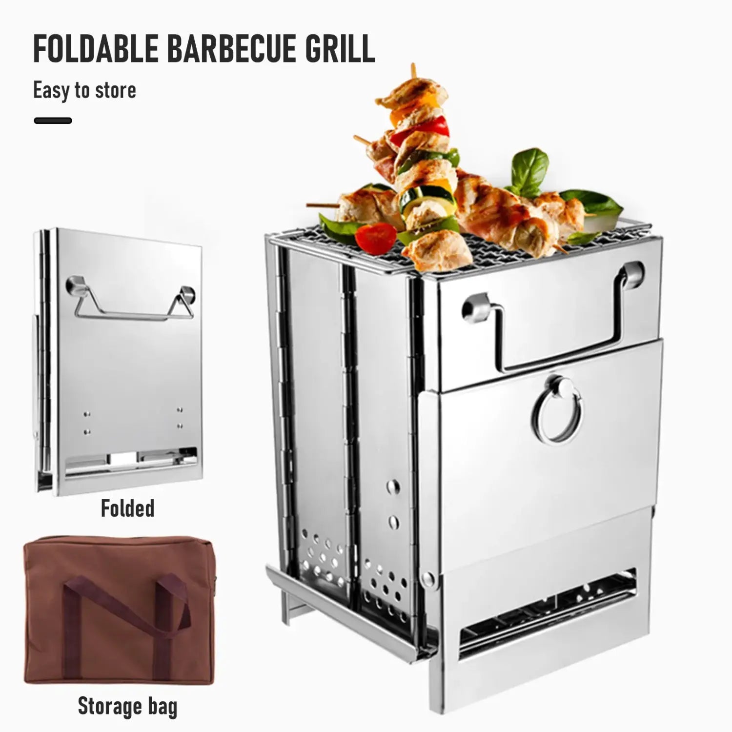 Tomshoo Portable Wood Stove & Mini Grill Combo - Foldable Stainless Steel Camping Stove Lightweight BBQ Grill