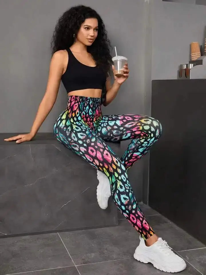 New 3d printed seamless leggings for women - high waist fitness push up gym tights