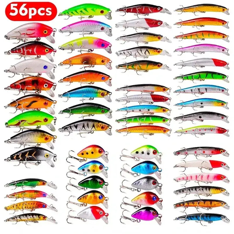 56Pcs Almighty Mixed Fishing Lure Bait Set - Hooks Wobbler Crankbaits Swimbait Minnow Hard Baits