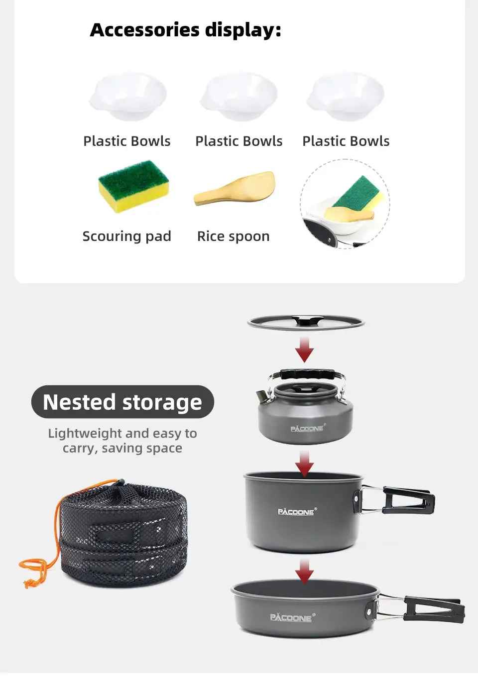 Portable Cookware Set - Outdoor Pot Kettle Pan Tableware for Camping Hiking Picnic