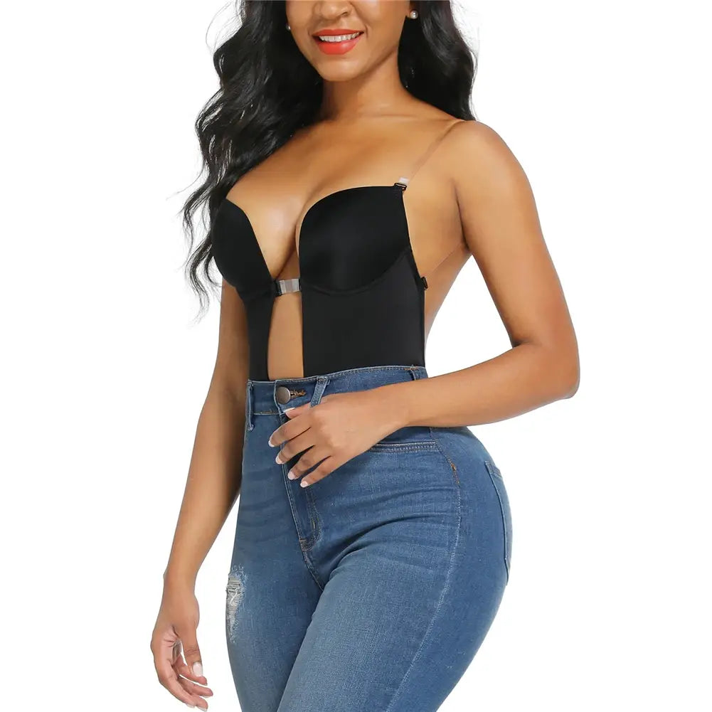 Deep V-Neck Backless Shapewear Bodysuit - HEXIN Plunge Thong Waist Trainer Push Up