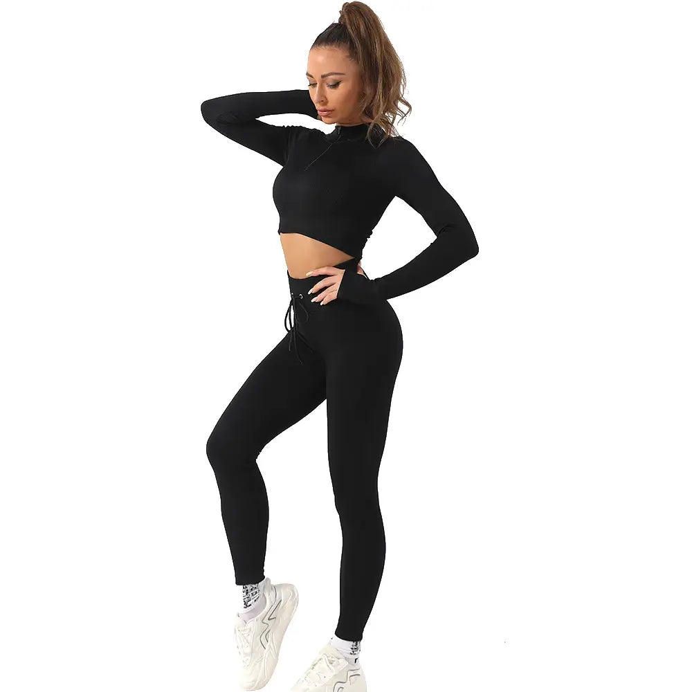 US Stock OhSunny Seamless Gym Clothing Workout Clothes for Women Tracksuit Gym Set High Waist Sport Outfit Fitness Top