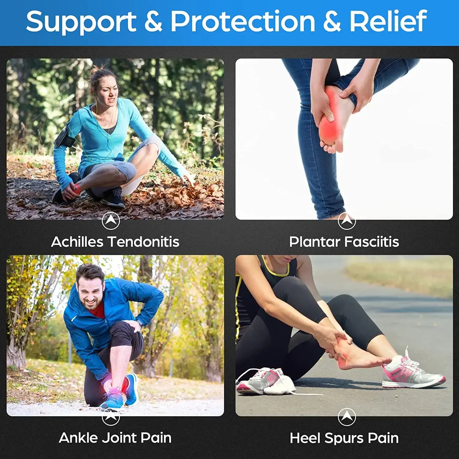 Ankle Brace Compression Sleeve Support for Achilles Tendonitis Plantar Fasciitis Joint Pain Swelling Heel Spurs Injury