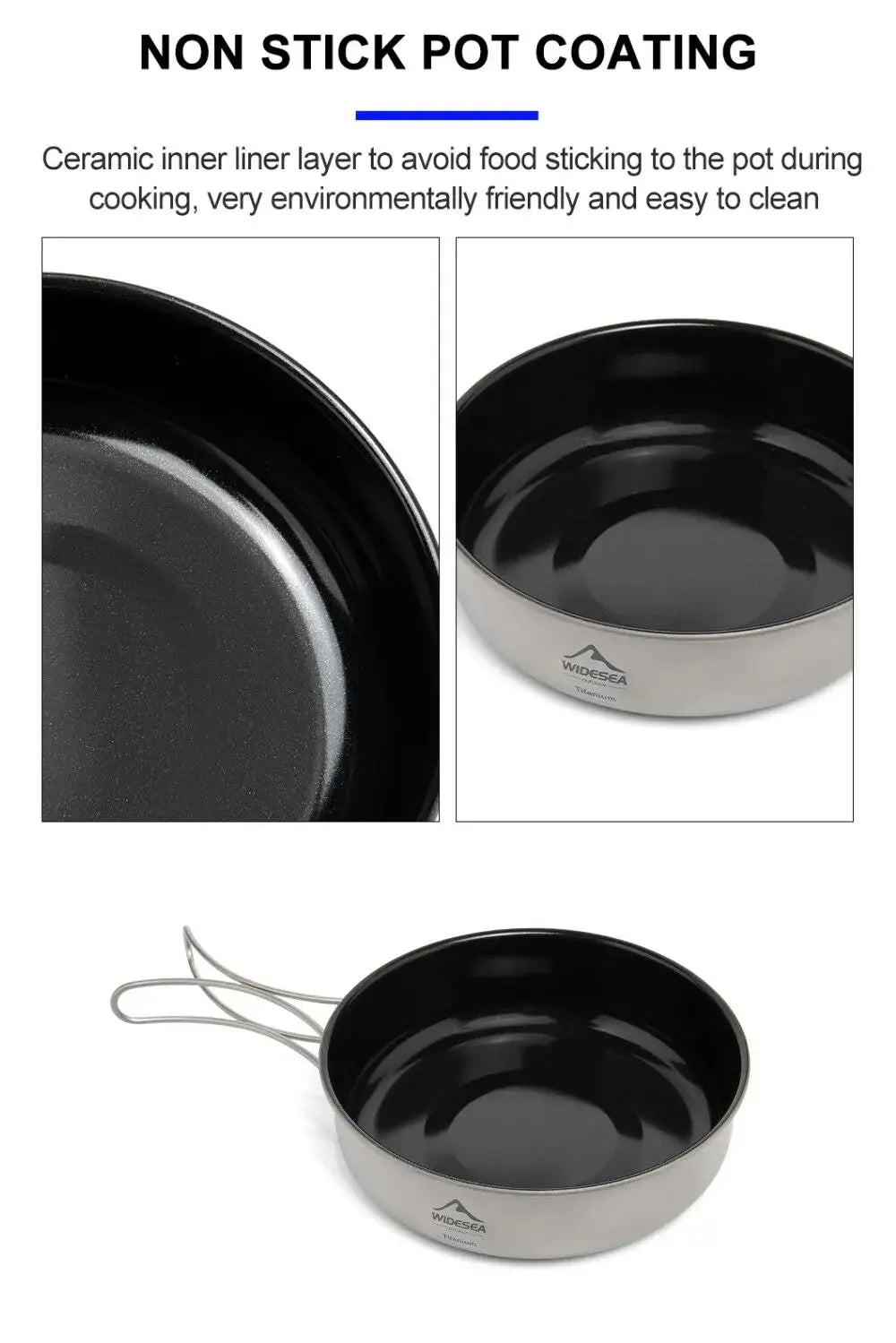 Widesea Titanium Cookware Set - Outdoor Cooking Pot & Frying Pan Picnic Kitchen for Camping Hiking Trekking (1300ml)