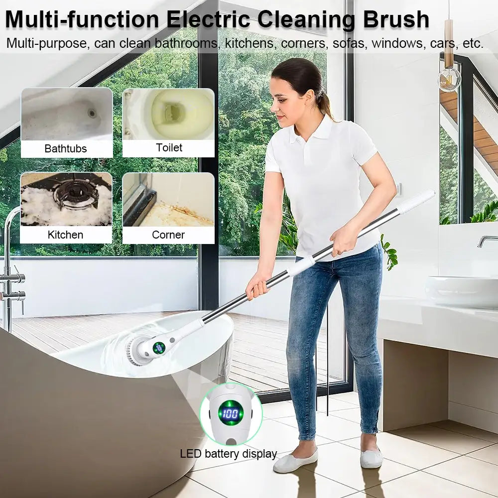 Electric cleaning brush 8 in 1 wireless rotatable scrubber for bathroom kitchen windows toilet