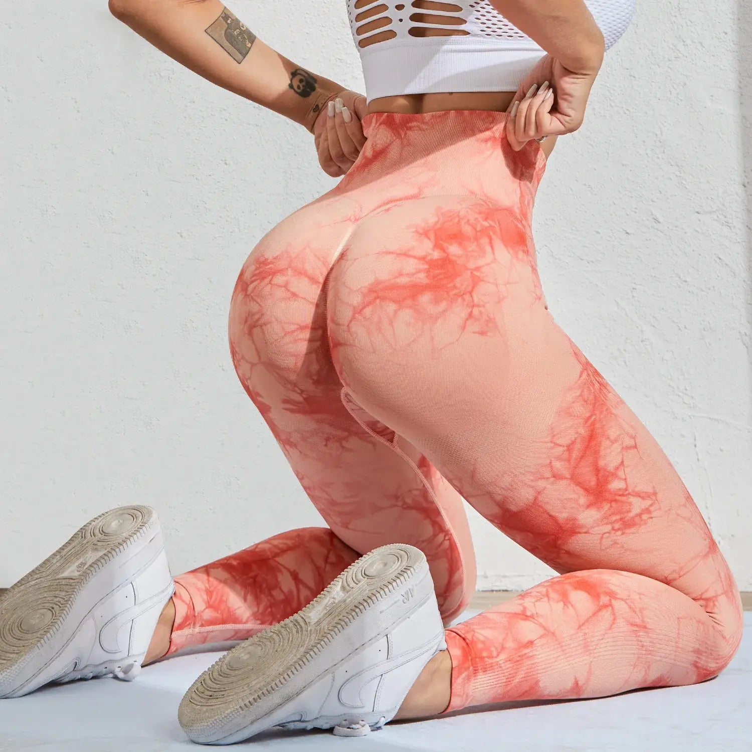 Seamless Tie Dye Scrunch Yoga Leggings For Women High Waist Push Up Gym Tights Tummy Control Workout Sport Fitness