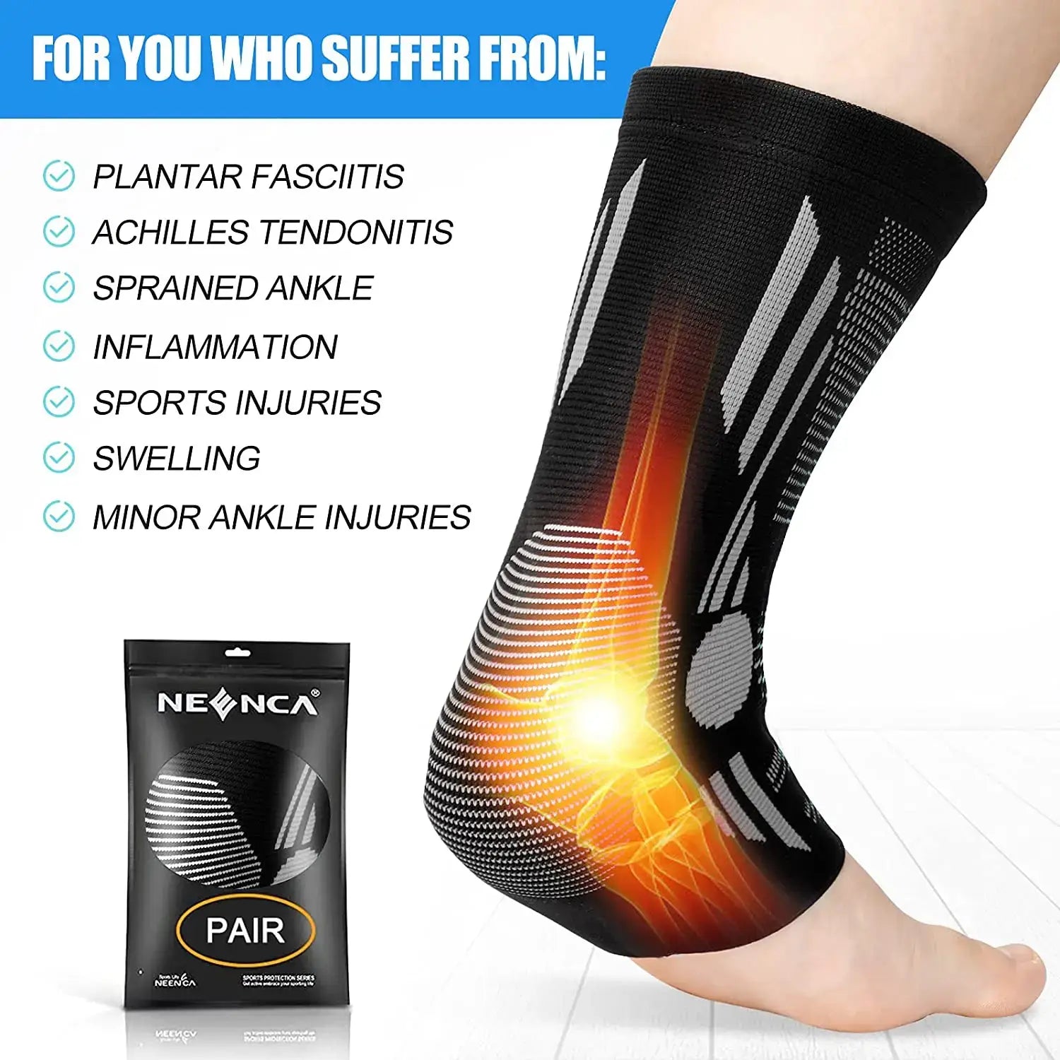 Ankle Brace Compression Sleeve Support for Achilles Tendonitis Plantar Fasciitis Joint Pain Swelling Heel Spurs Injury