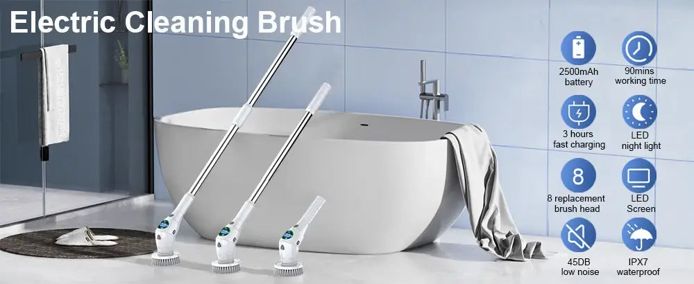 Electric cleaning brush 8 in 1 wireless rotatable scrubber for bathroom kitchen windows toilet