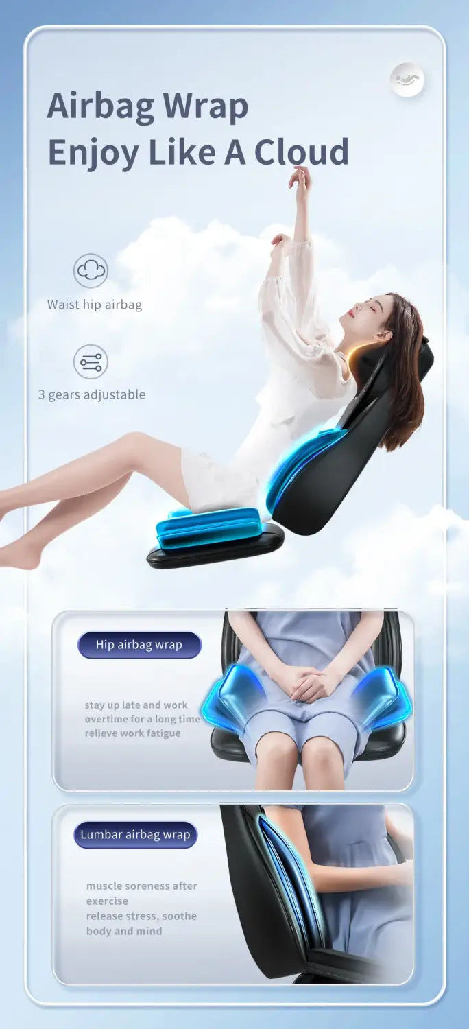 Electric Full Body Massage Cushion Seat Chair with Air Compression Heat Shiatsu Tapping Kneading Vibration - Relaxation