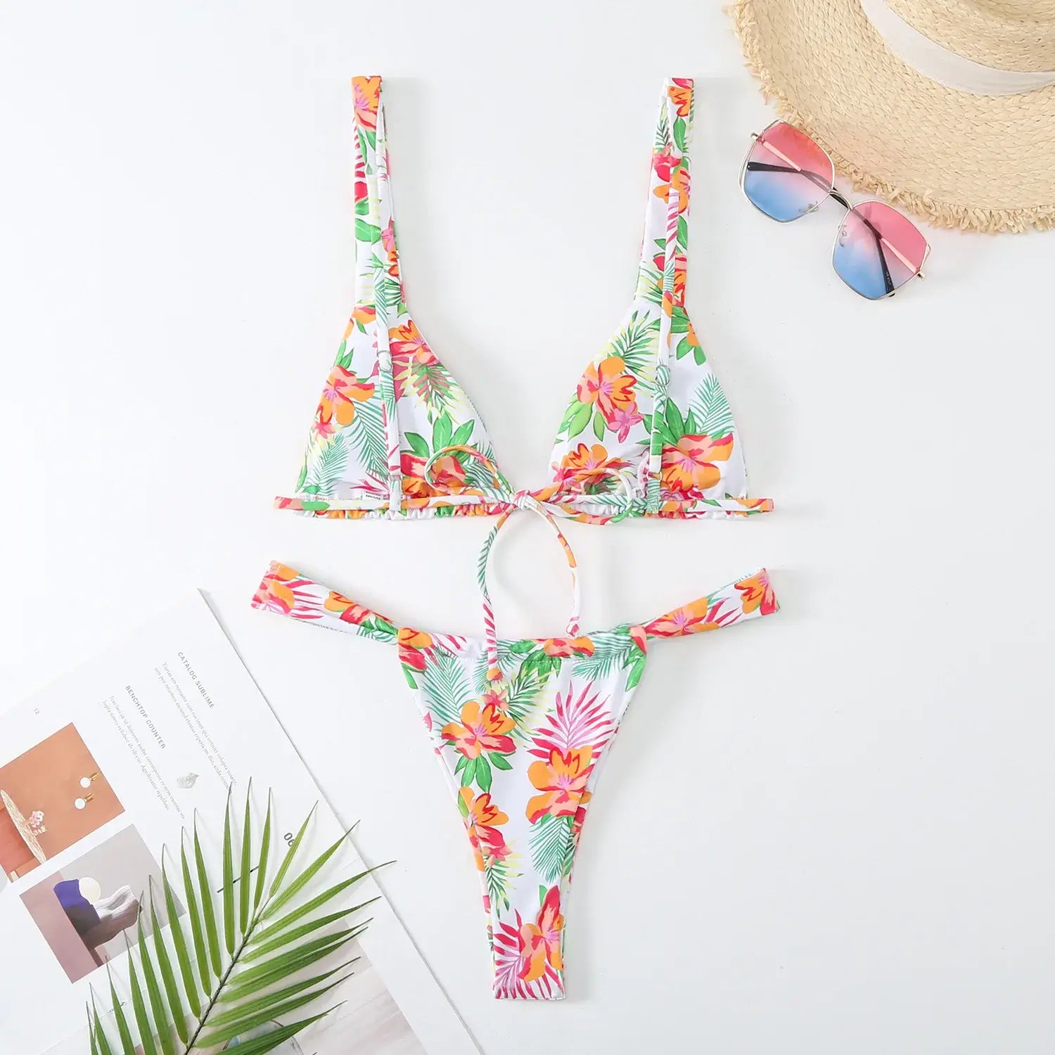 Lovely Floral Bikini Set 2024 - Low Waist 2-Piece Swimsuit Sexy Thong Swimwear for Women - Beach Vacation Bathing Suit