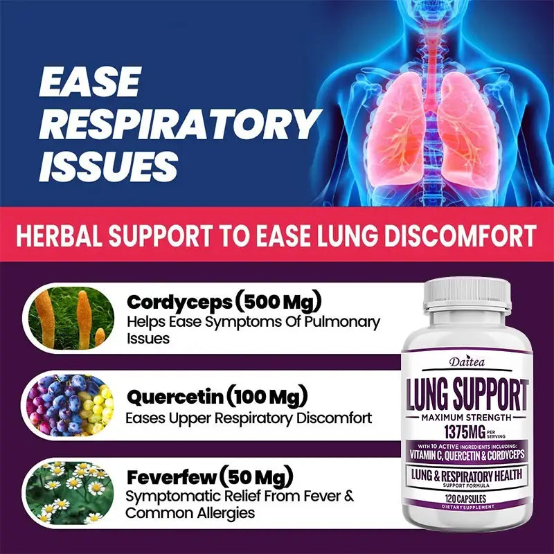 Lung Support Supplements - Detoxify The Lungs Promote Oxygen Circulation Support The Bronchial and Respiratory System