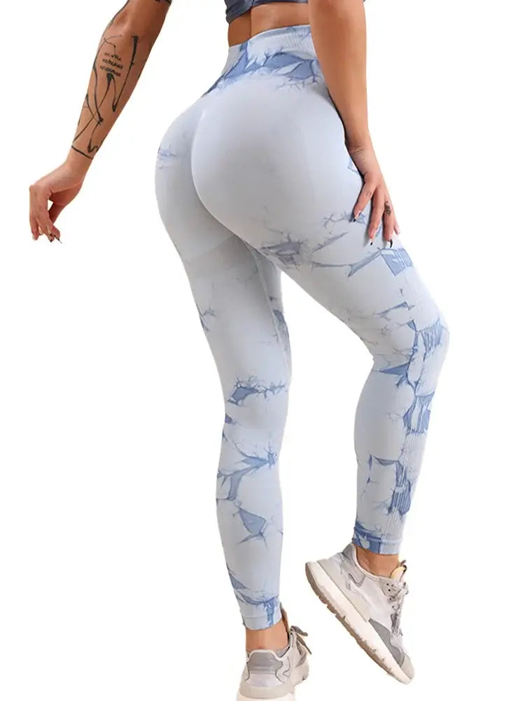 Tie Dye Push Up High Waist Leggings Stretch Athletic Women Sexy Pants Casual Seamless Gym Knitting Leggings Femme