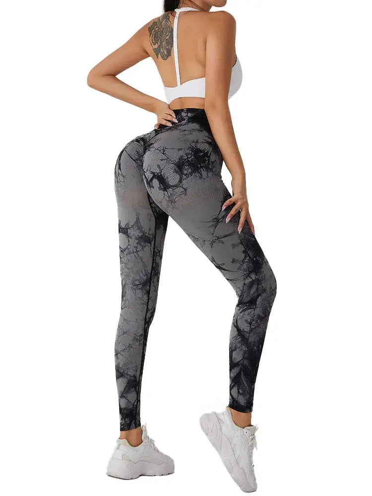 Tie Dye Push Up High Waist Leggings Stretch Athletic Women Sexy Pants Casual Seamless Gym Knitting Leggings Femme