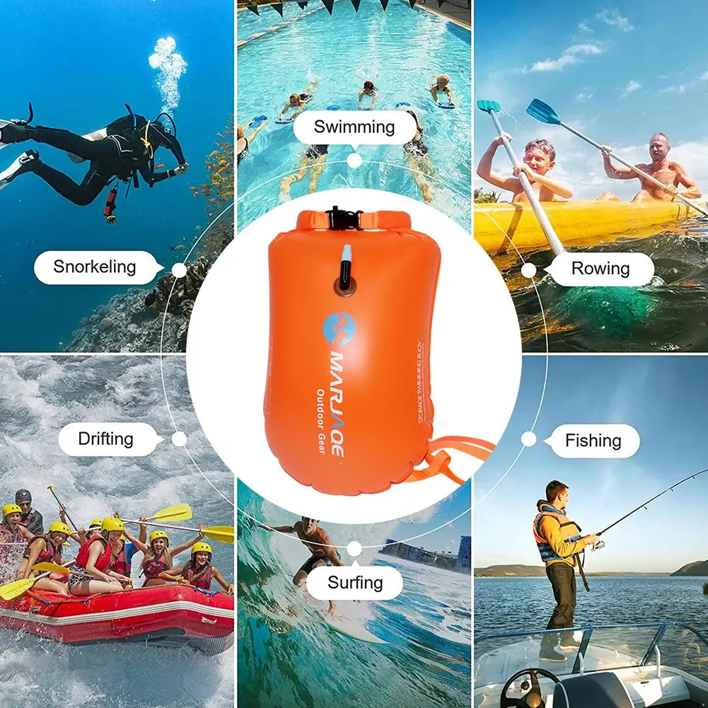 20L Safety Swimming Buoy PVC Inflatable Drifting Rafting Bag with Belt 12KG Buoyancy Lightweight for Water Sports