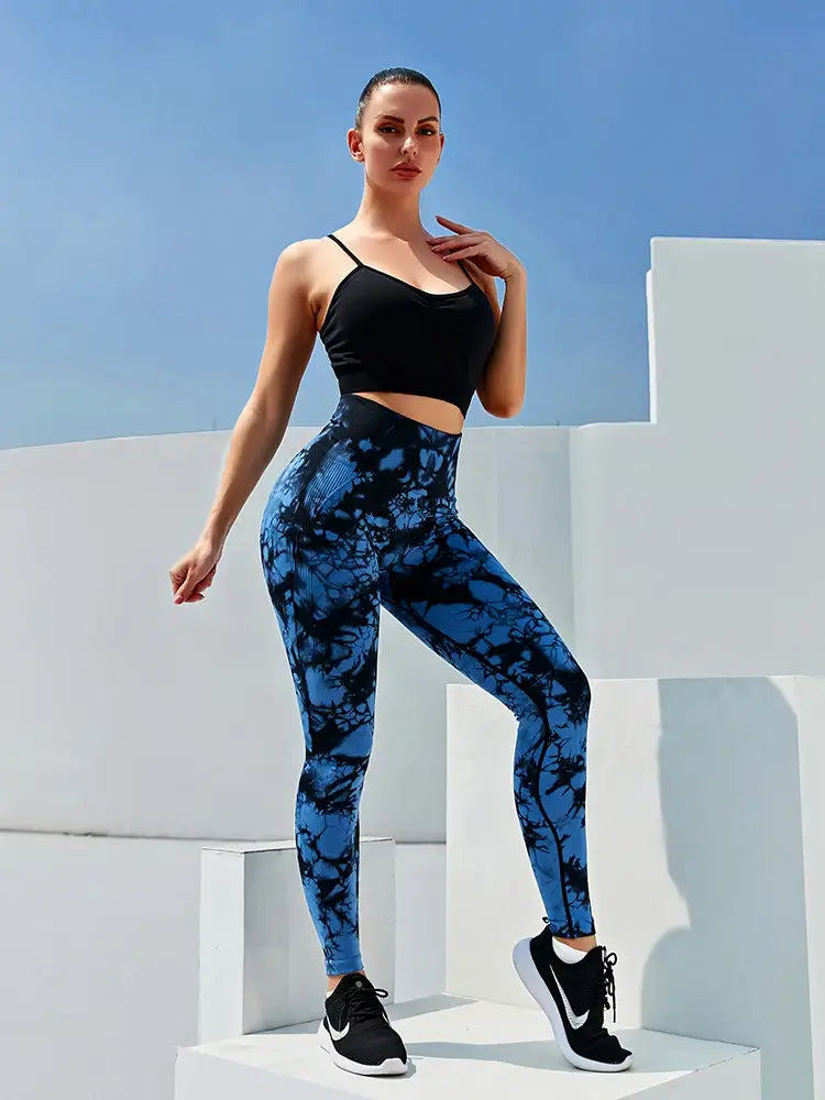 Tie Dye Push Up High Waist Leggings Stretch Athletic Women Sexy Pants Casual Seamless Gym Knitting Leggings Femme