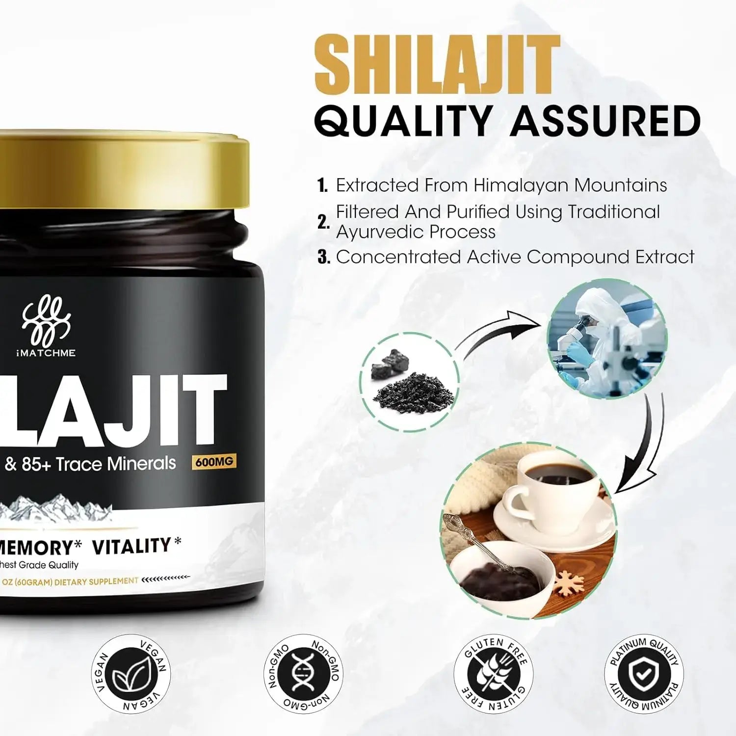 Shilajit pure himalayan organic resin - gold grade shilajit resin with fulvic acid & 85 + trace