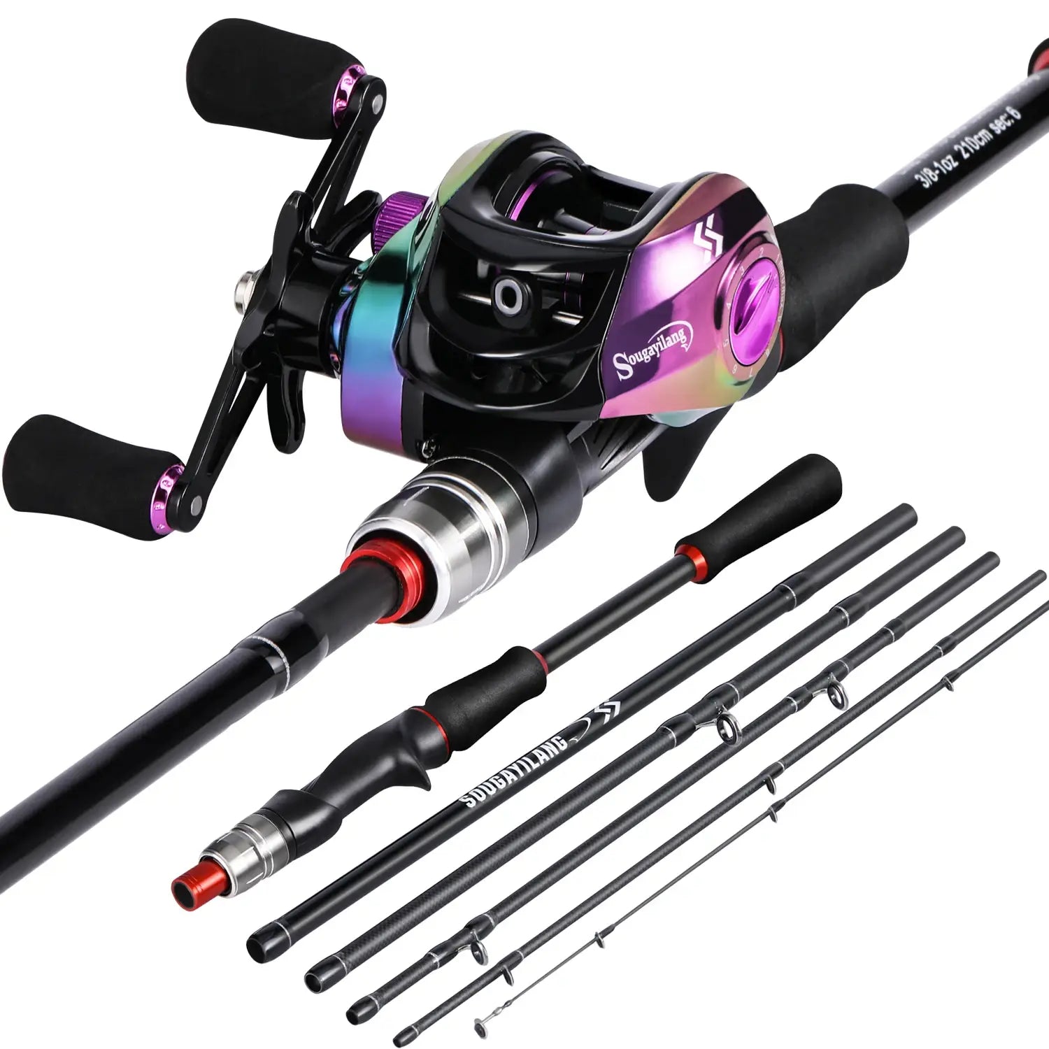 Sougayilang fishing rod reel combo 1.8-2.1m 7.2:1 high speed baitcasting lure fishing rod 19 + 1bb