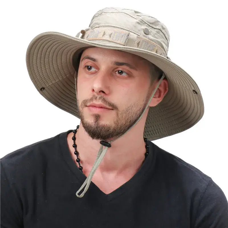 Summer men bucket hat outdoor uv protection wide brim panama safari hunting hiking hat mesh