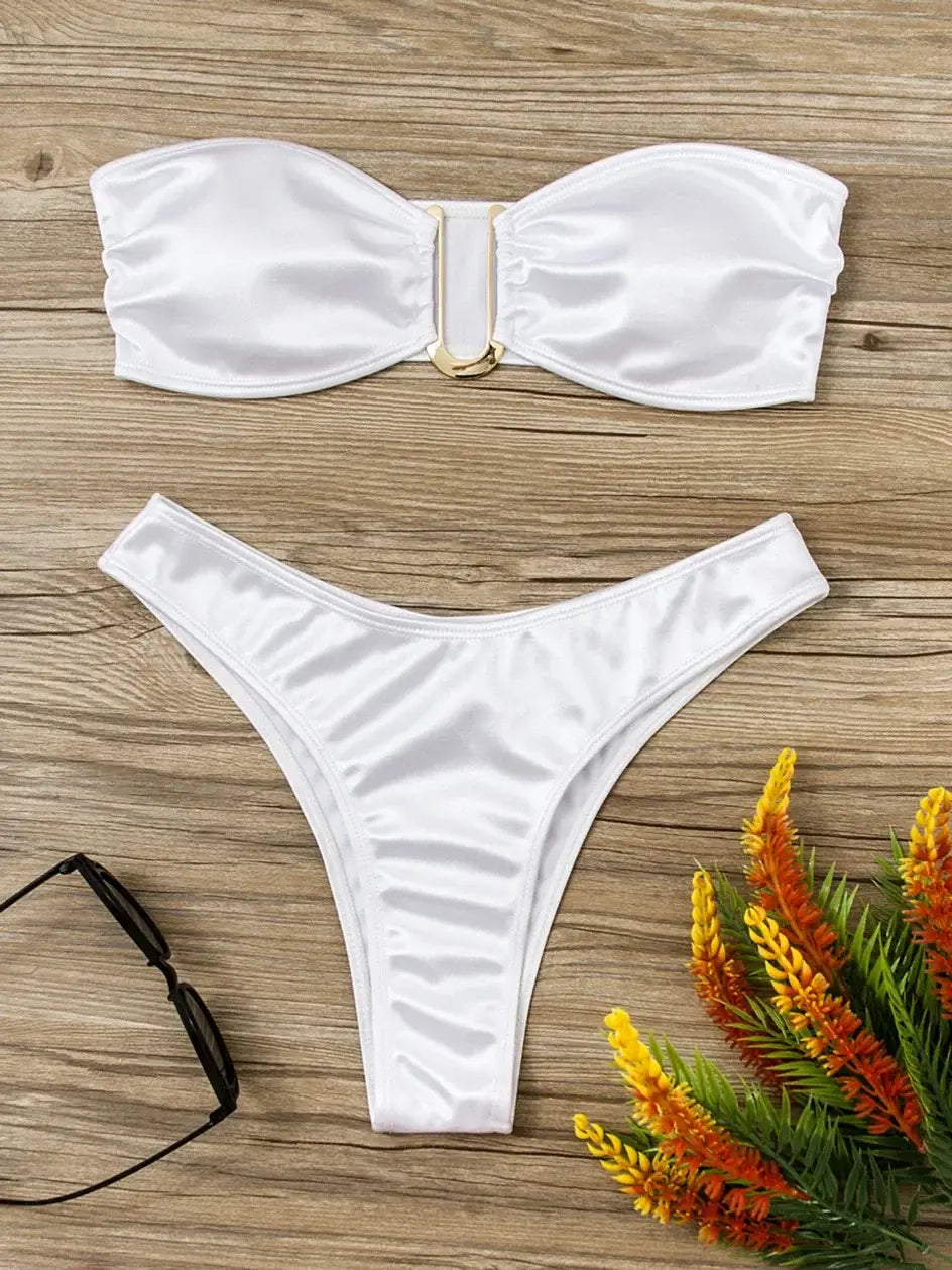 Bandeau Bikini Swimsuit Women 2024 Two-piece Swimwear Thong Bikinis Sets Female Bathing Suit Push Up Monokini Beach