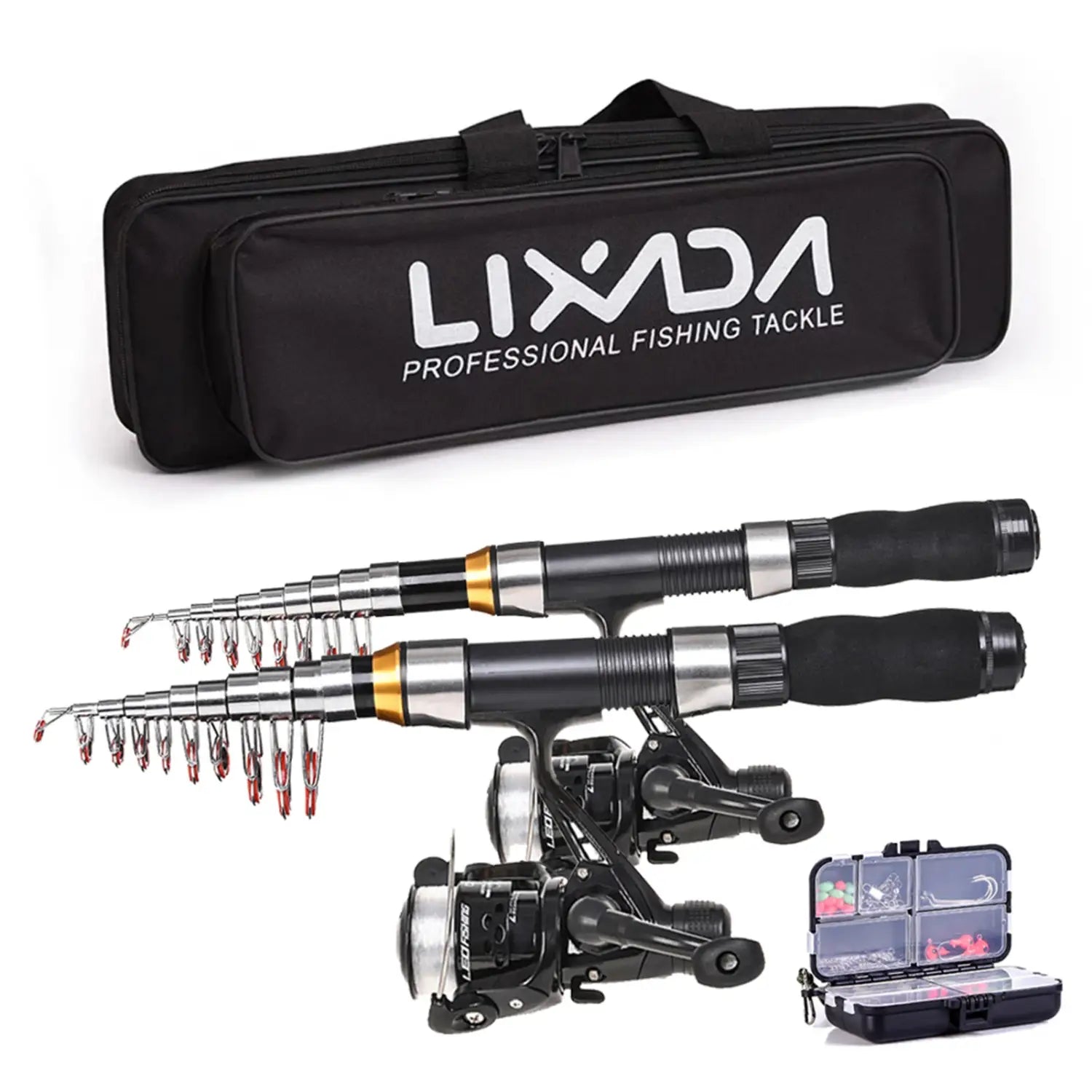 Lixada 2.1m 2.3 m telescopic fishing rod reel combo full kit carbon fiber rod pole spinning reel