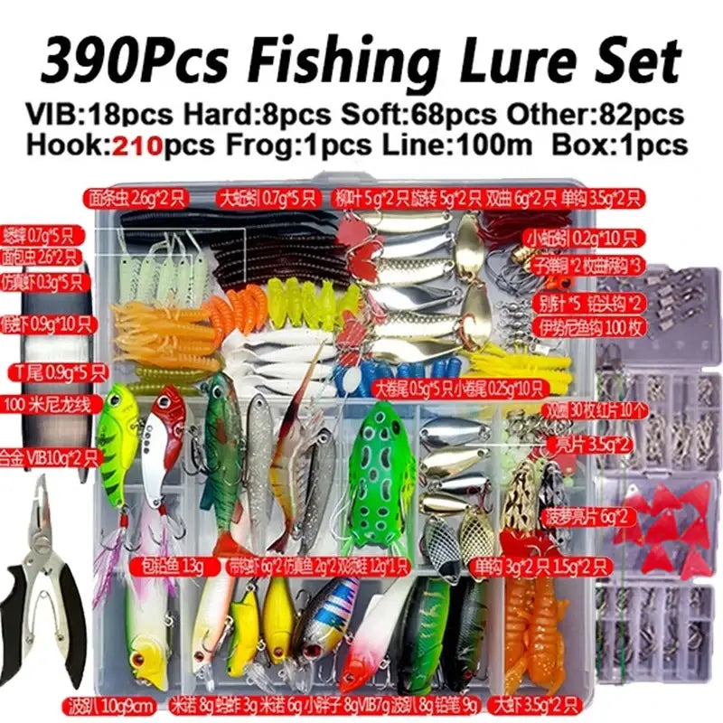 Fishing Lure Accessories Kit - Soft & Hard Bait Set for Bass Pike - Minnow Metal Jig Spoon Tackle with Box