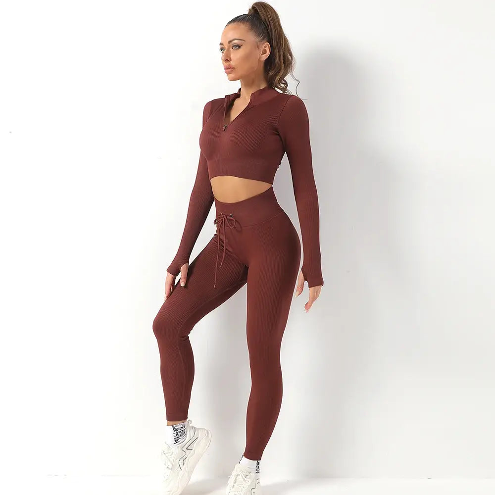 US Stock OhSunny Seamless Gym Clothing Workout Clothes for Women Tracksuit Gym Set High Waist Sport Outfit Fitness Top