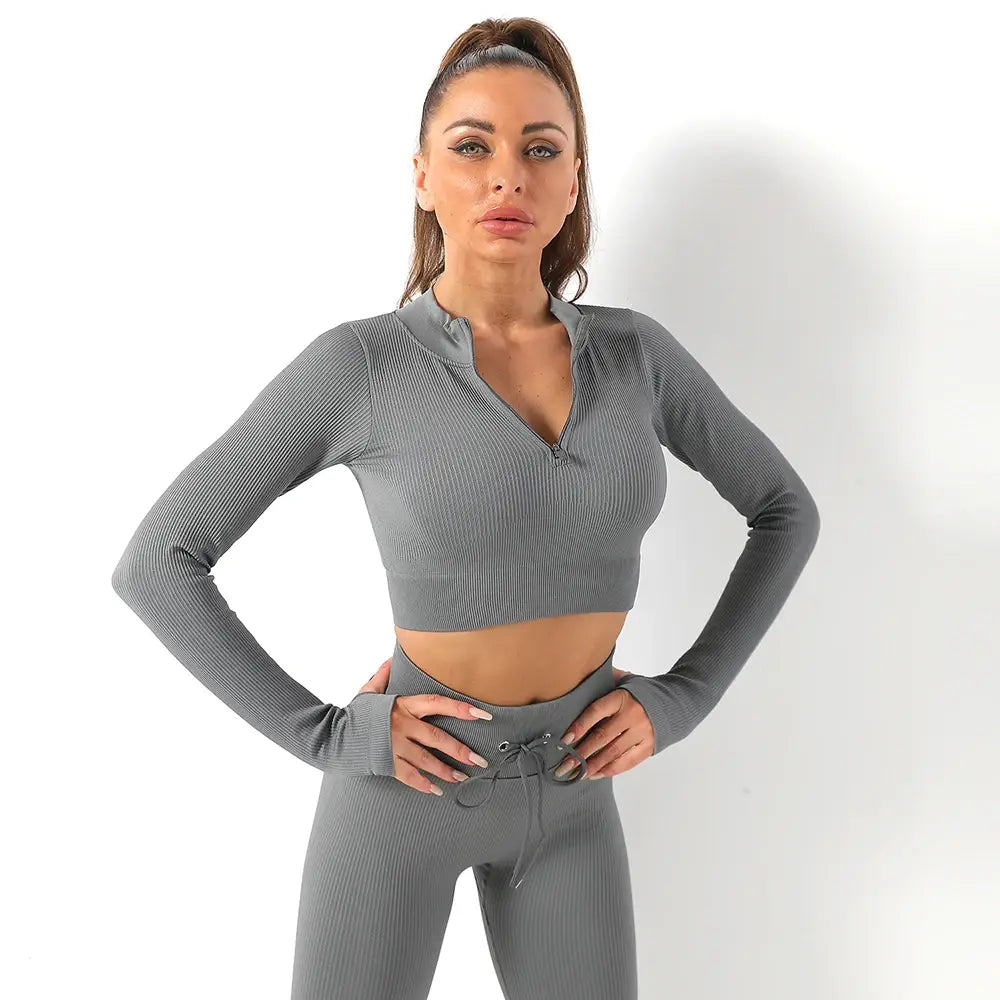 US Stock OhSunny Seamless Gym Clothing Workout Clothes for Women Tracksuit Gym Set High Waist Sport Outfit Fitness Top