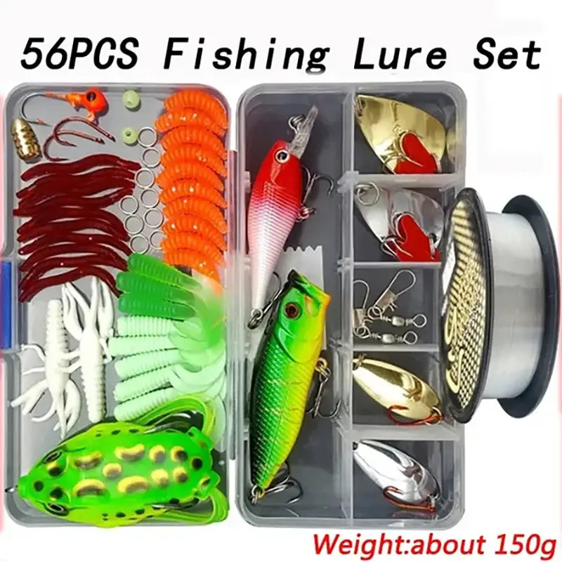 Fishing Lure Accessories Kit - Soft & Hard Bait Set for Bass Pike - Minnow Metal Jig Spoon Tackle with Box