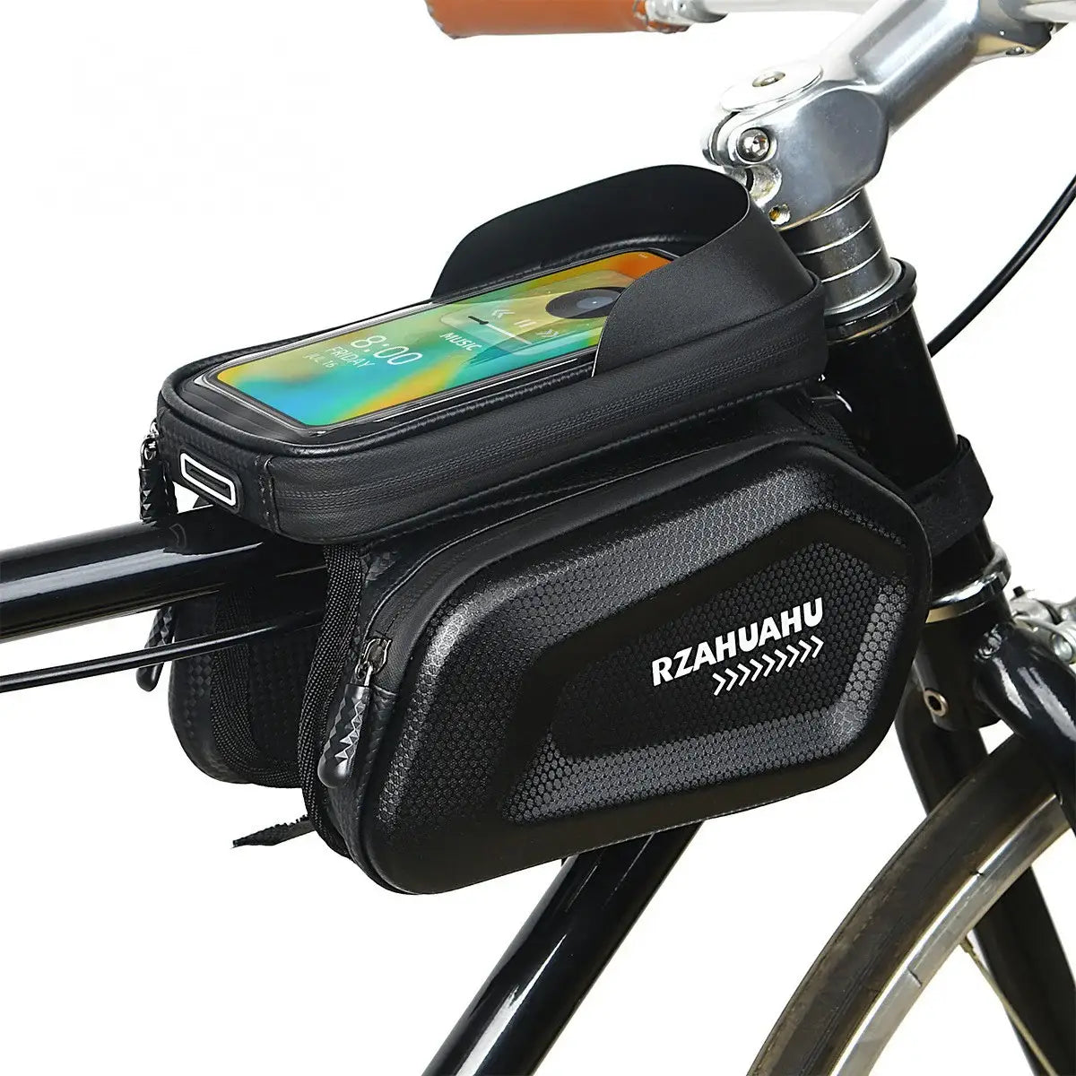 7 Inch Waterproof Hard Shell Bike Front Frame Bag with Touch Screen - Top Tube Storage Organizer